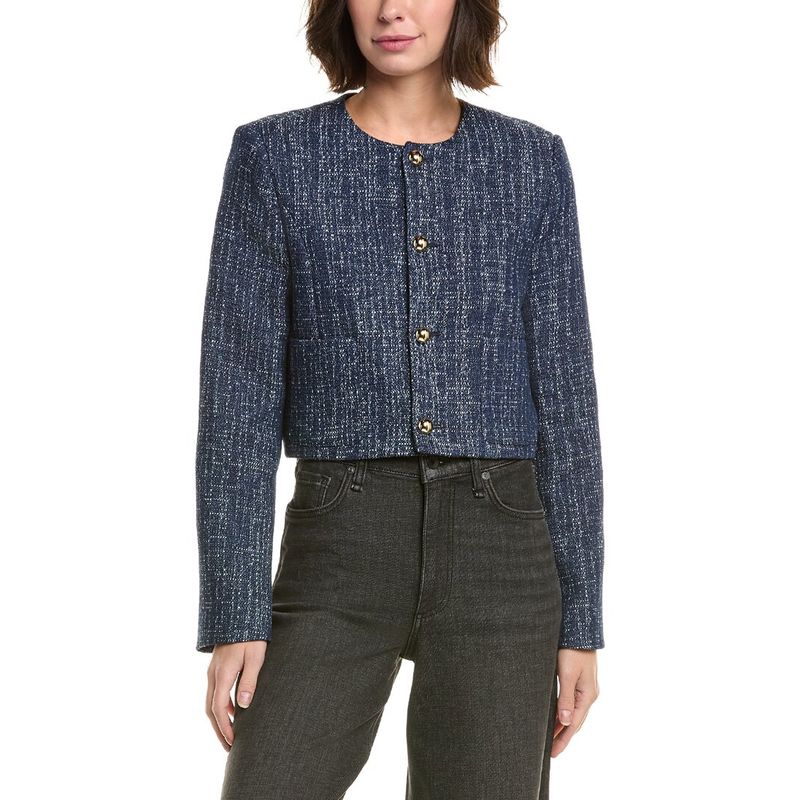 Frame Denim Navy Tweed Cropped Jacket